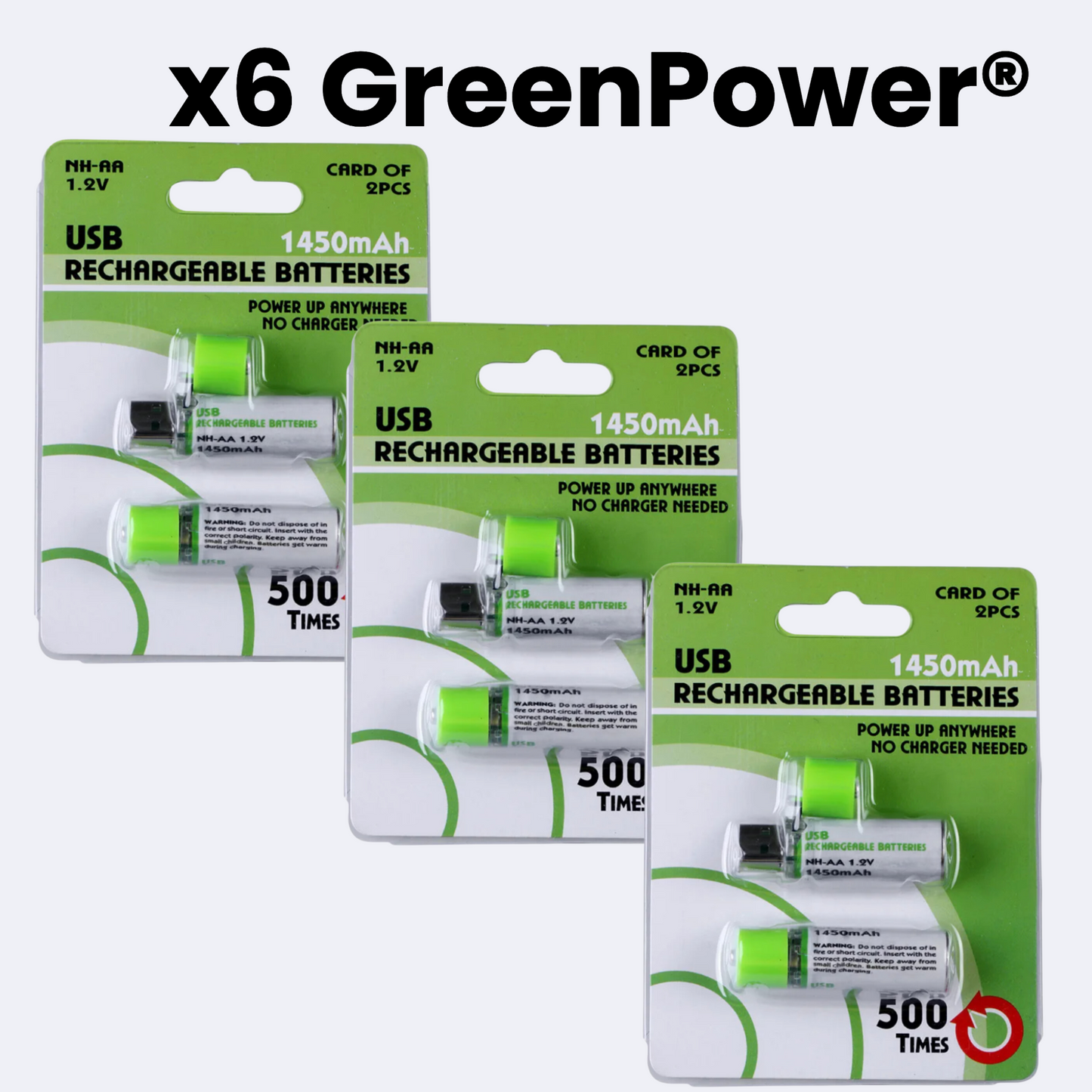 GreenPower® - Pack x2 Pilas AA Recargables USB