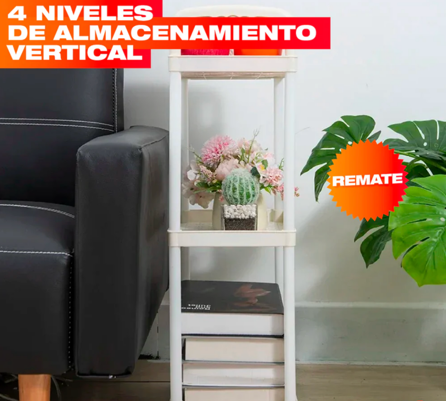 ESTANTE ORGANIZADOR DE 4 NIVELES CON RUEDAS