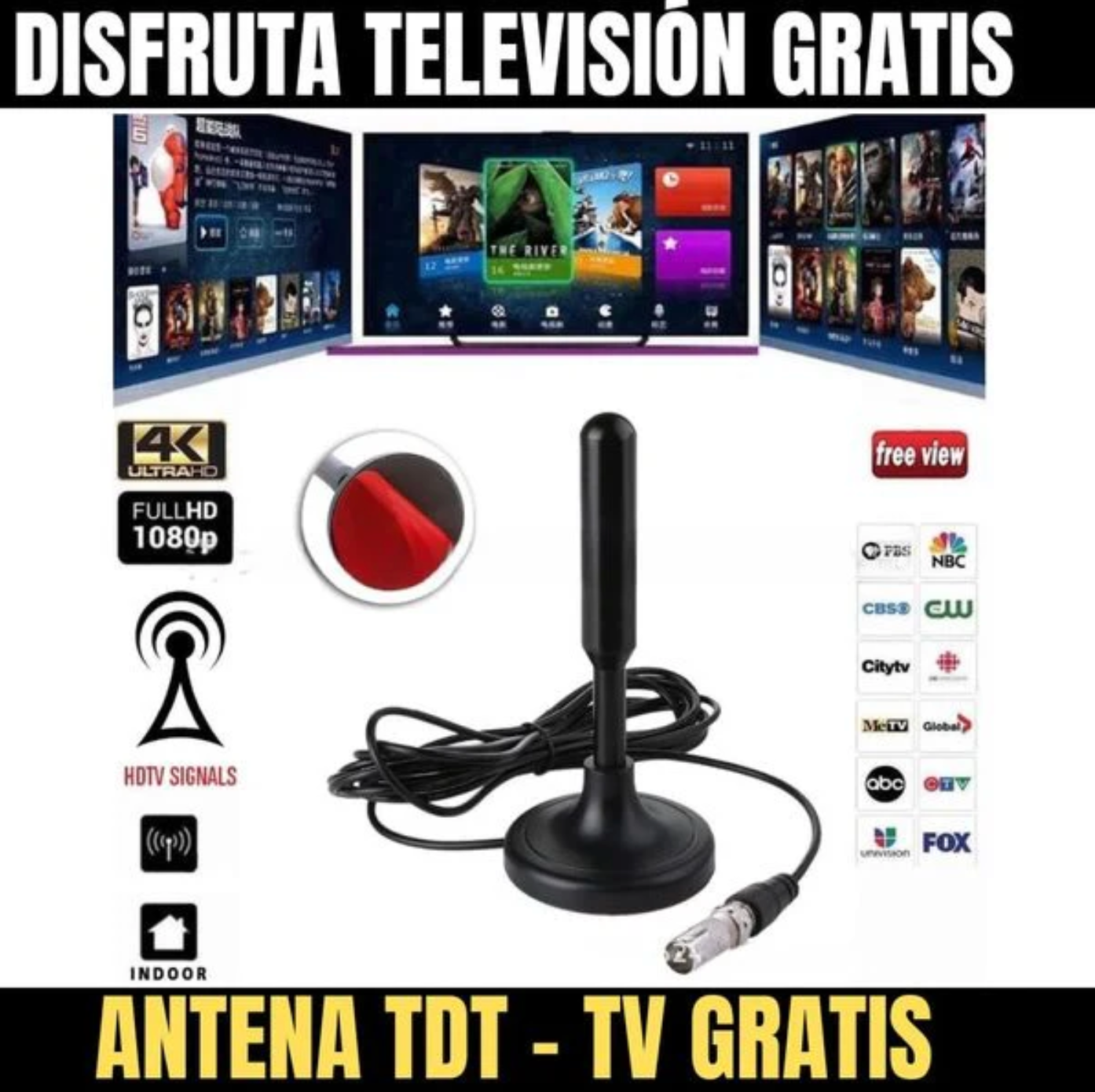FullView® - Antena de TV Digital HD | COMPATIBLE CON TODOS LOS TELEVISORES