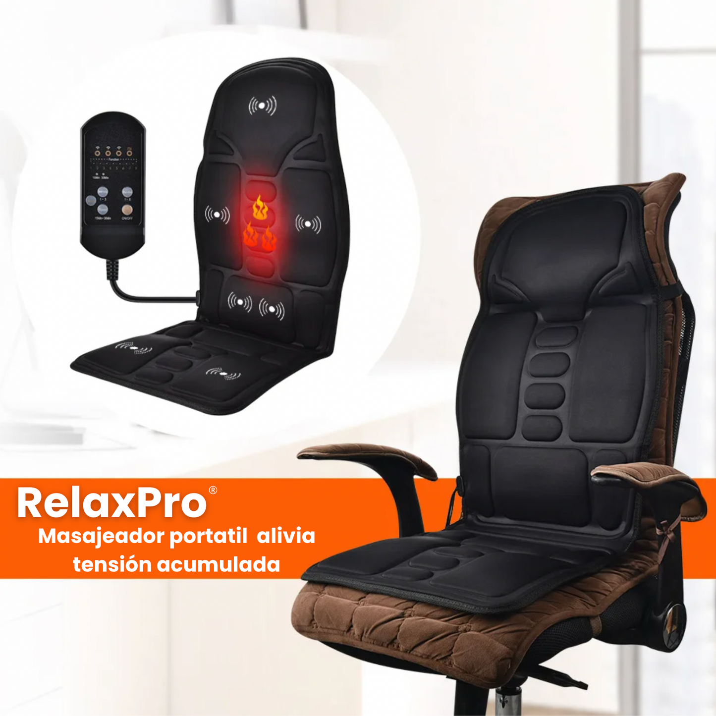 RelaxPro® - Masajeador tipo Silla con 8 Funciones y Calentador