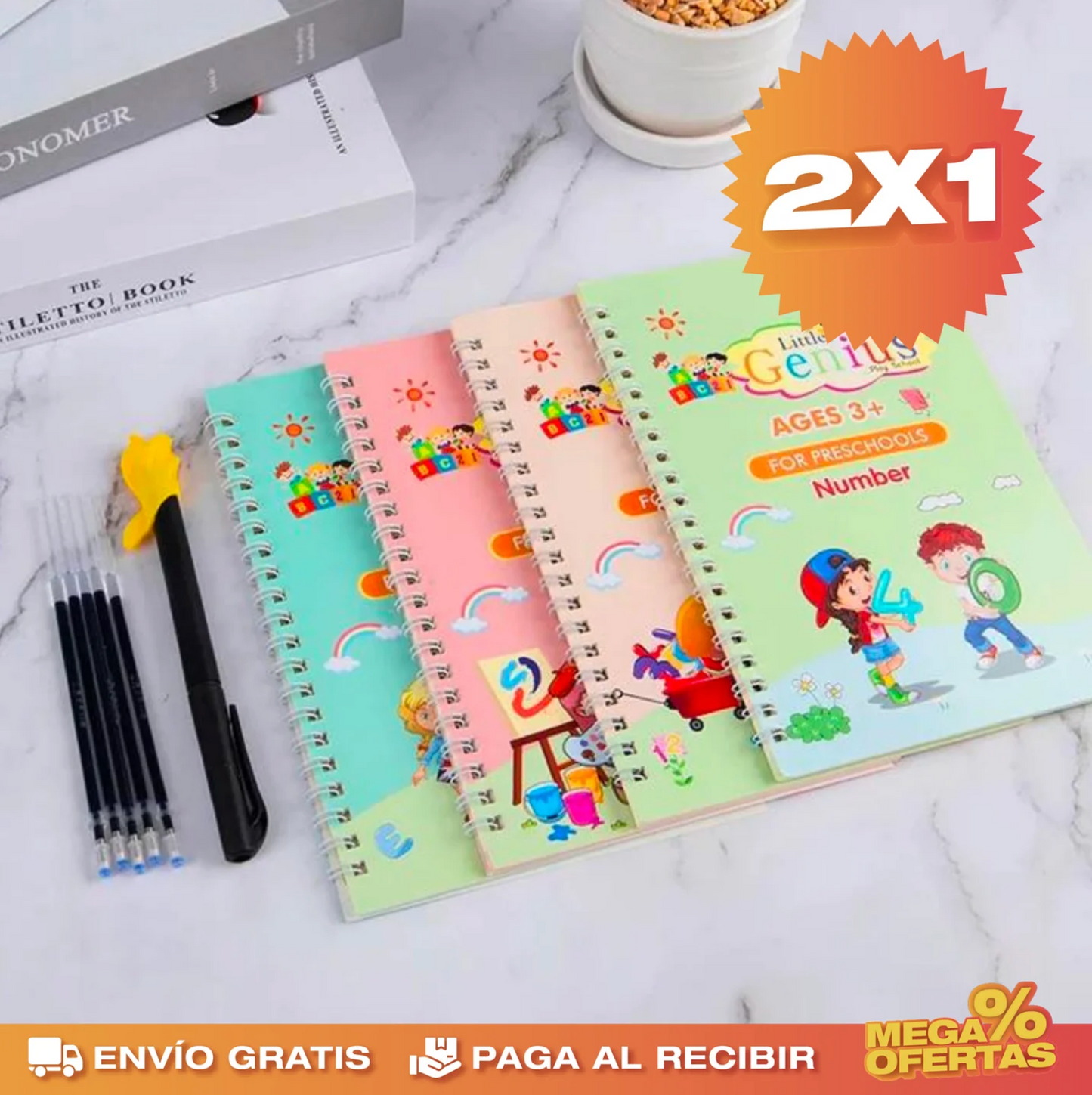 Set de 4 Libros de Caligrafía con Tinta Mágica Reutilizable