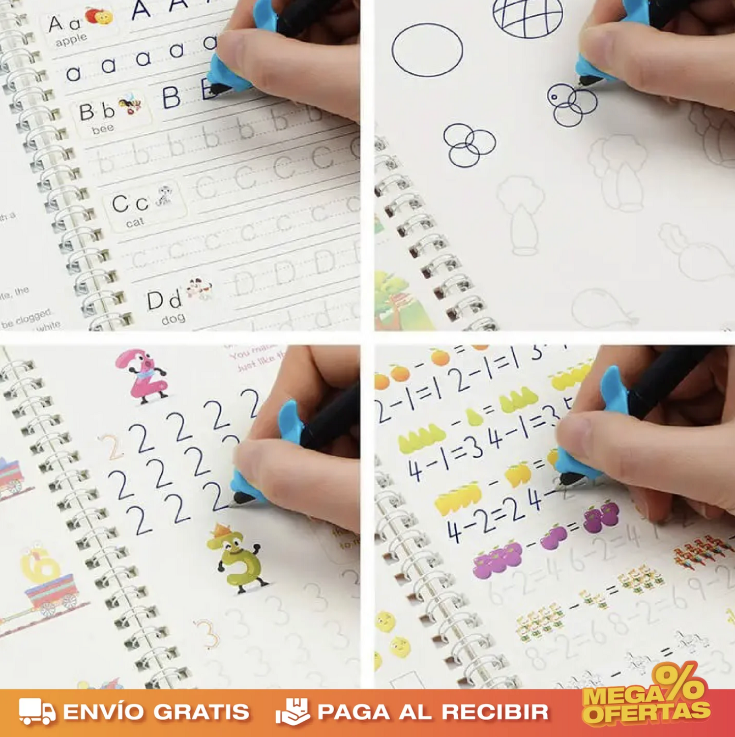 Set de 4 Libros de Caligrafía con Tinta Mágica Reutilizable