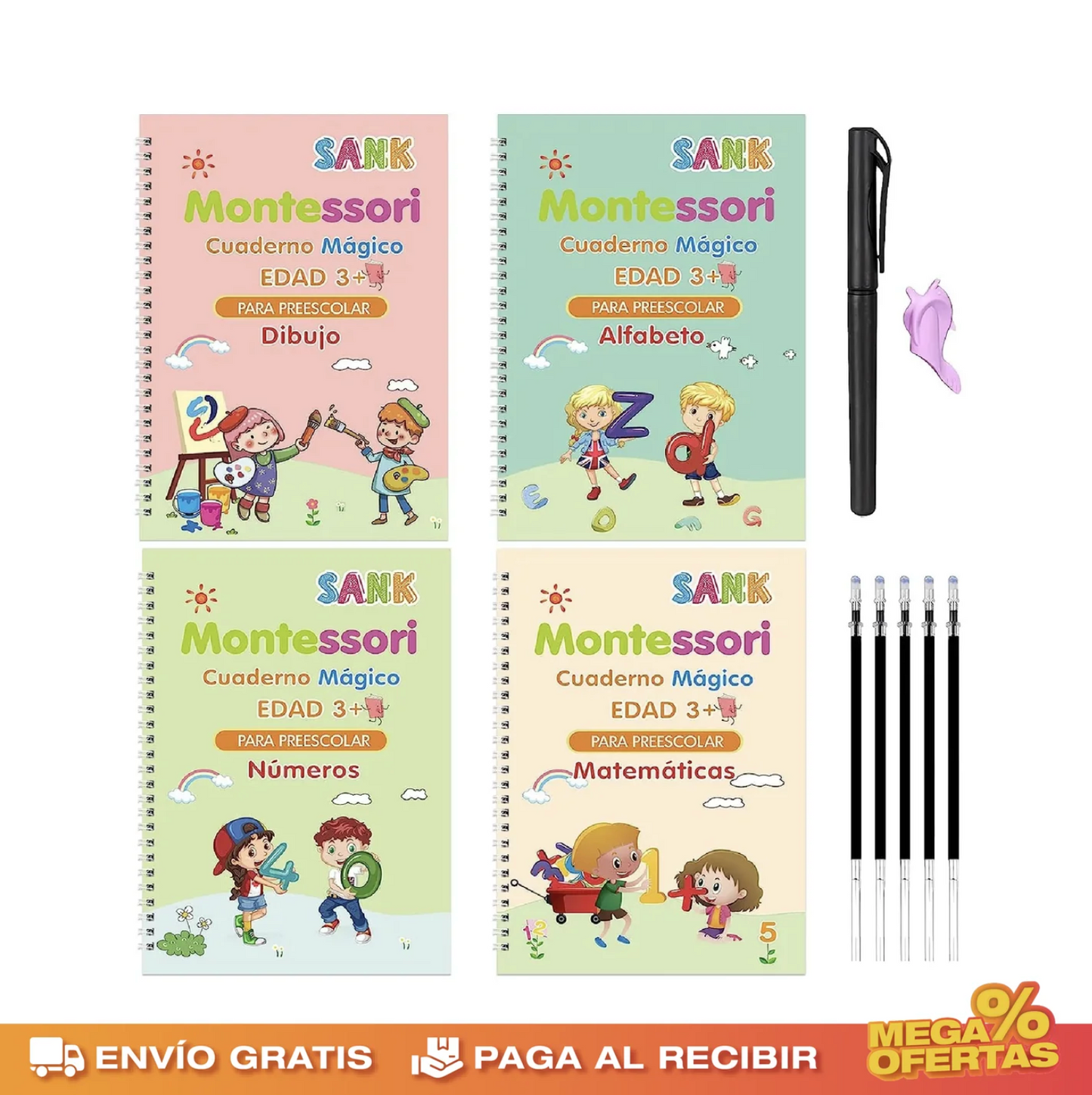 Set de 4 Libros de Caligrafía con Tinta Mágica Reutilizable