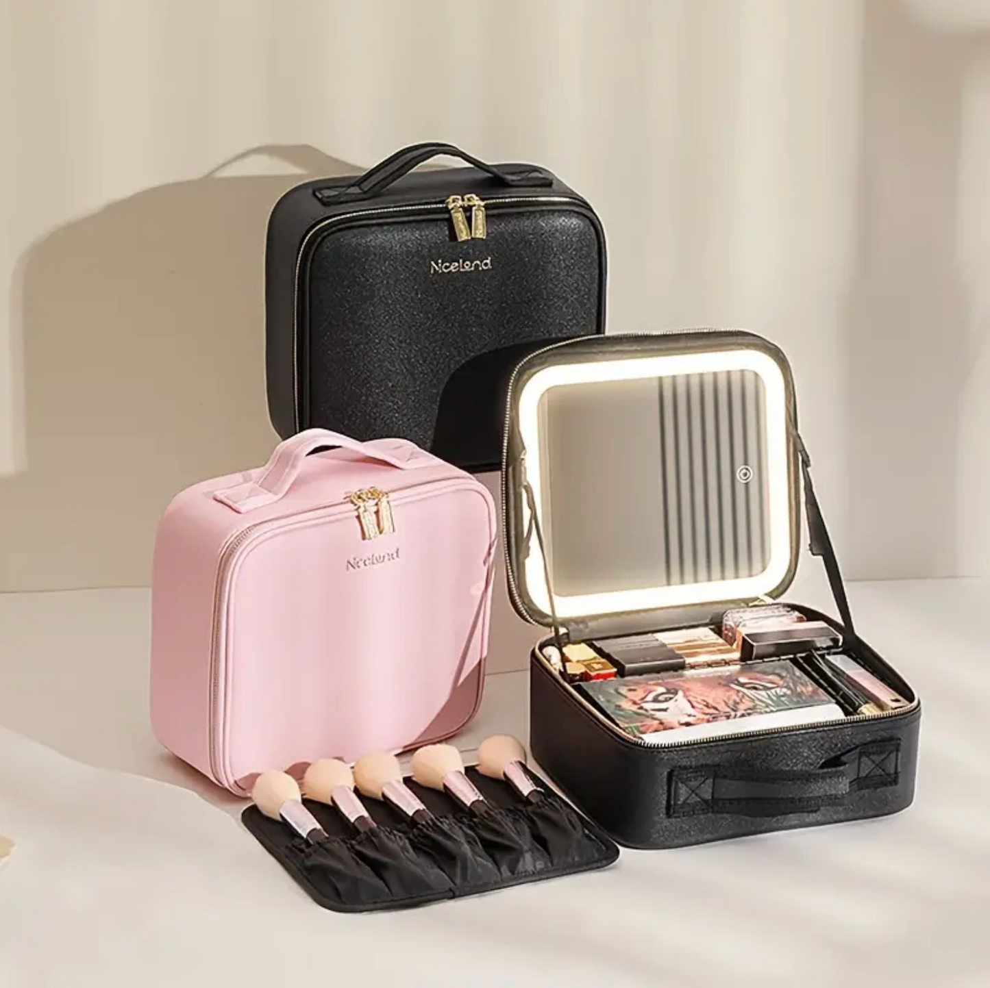 BeautyOne® - Cosmetiquera Profesional Portátil con Espejo LED