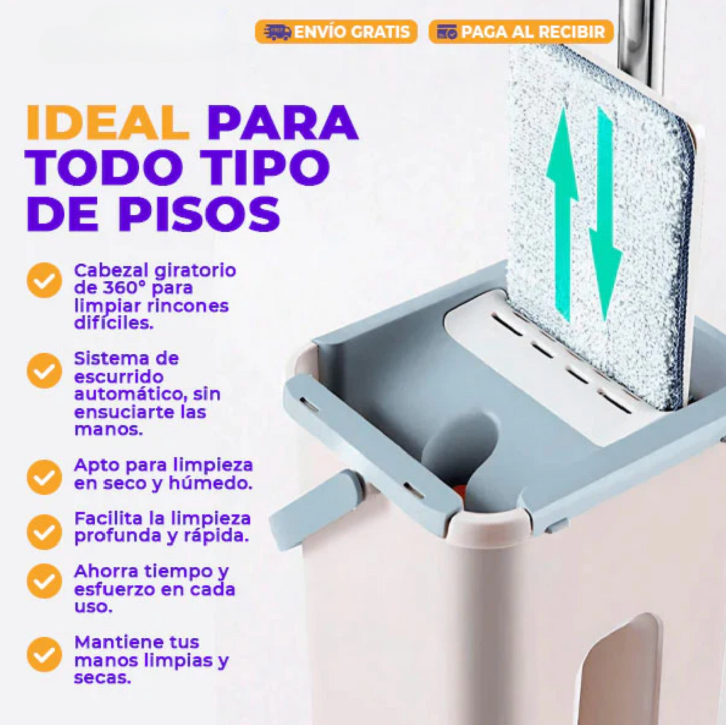 KIT DE TRAPEADOR MICROFIBRA Y CUBETA ESCURRIDORA