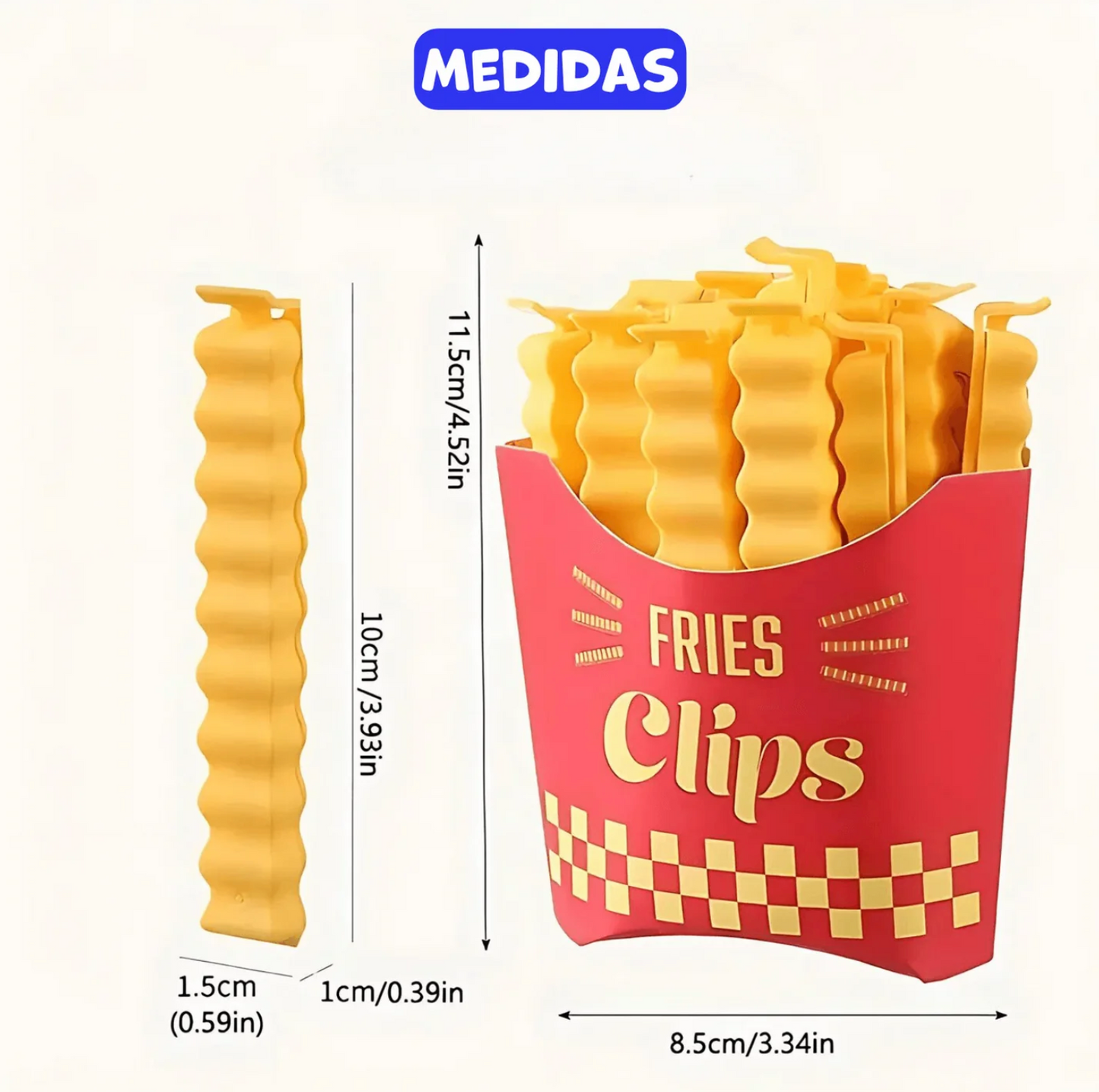 FriesClips™ - Set de 10 Clips Magnéticos en forma de Papas Fritas para Sellado de Bolas de Alimentos