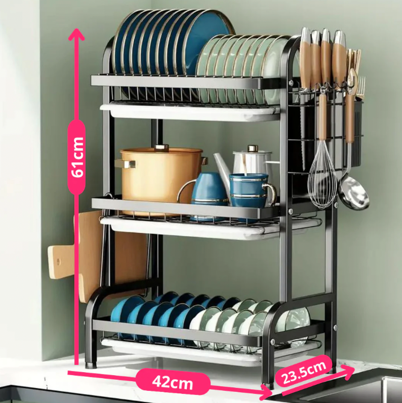 Escurridor de Cocina Compacto de 3 Niveles - Acero Inoxidable
