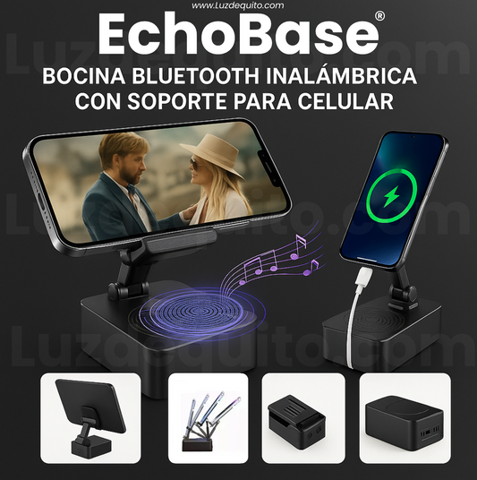 EchoBase® - 3 En 1 Bocina Bluetooth Inalámbrica Con Soporte Para Celular