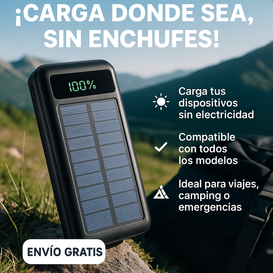 🔋POWER BANK 4 EN 1 CON PANEL SOLAR 20000mAh + LINTERNA🌞