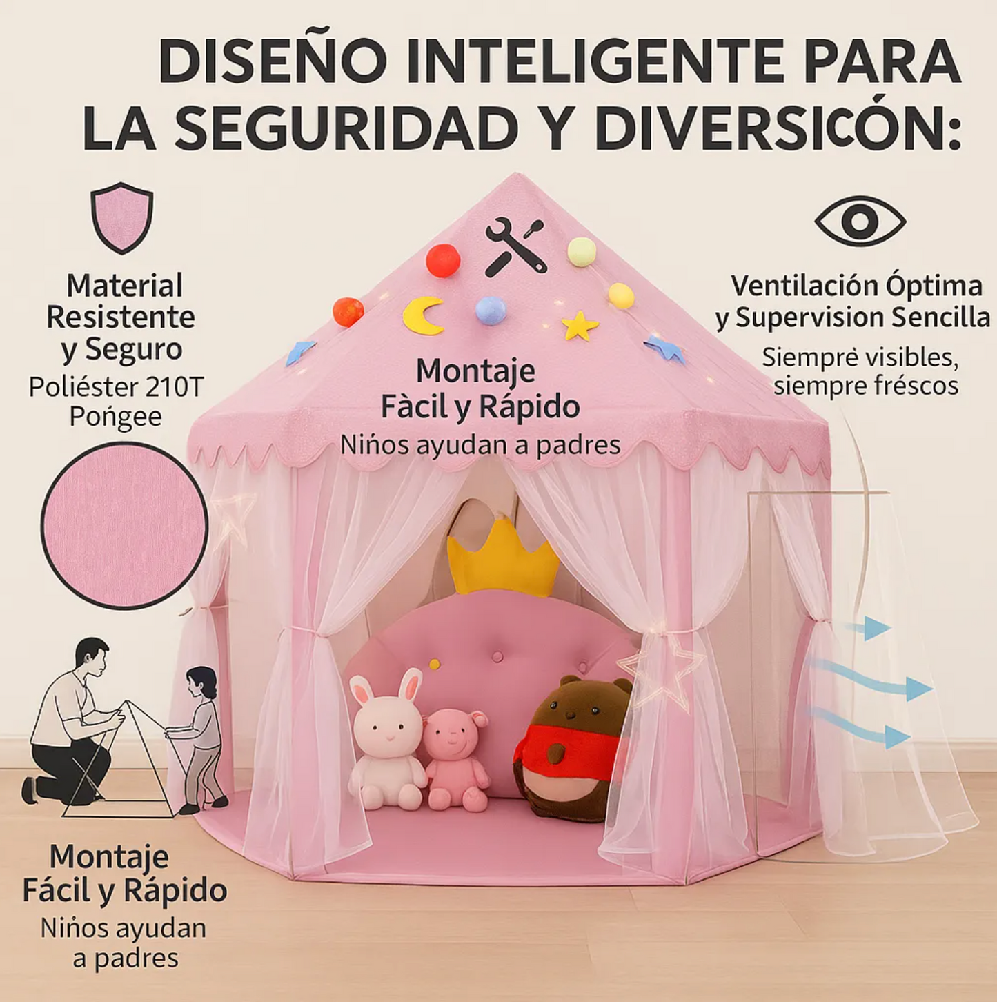 Carpa Castillo Infantil Niña + Luces GRATIS