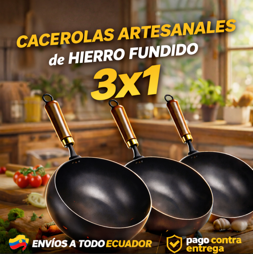 COMBO x3 Cacerolas Artesanales de Hierro Fundido