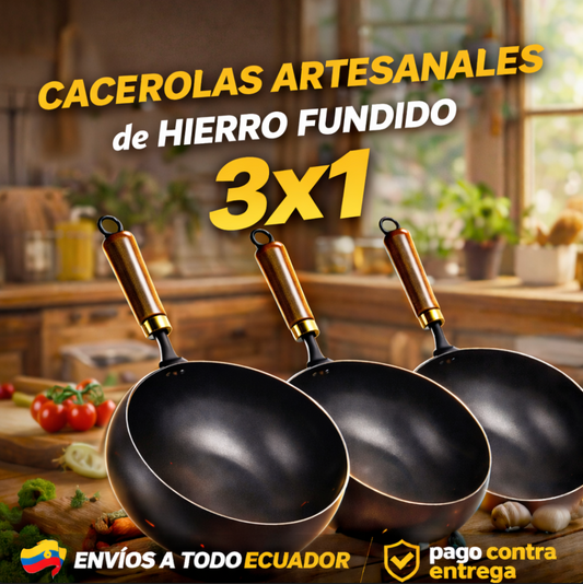 COMBO x3 Cacerolas Artesanales de Hierro Fundido