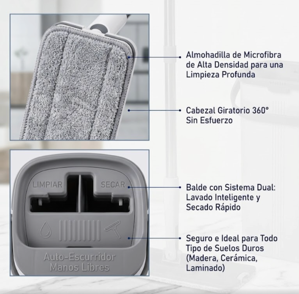 DuoClean Pro® - Trapeador de Microfibra Con Separador