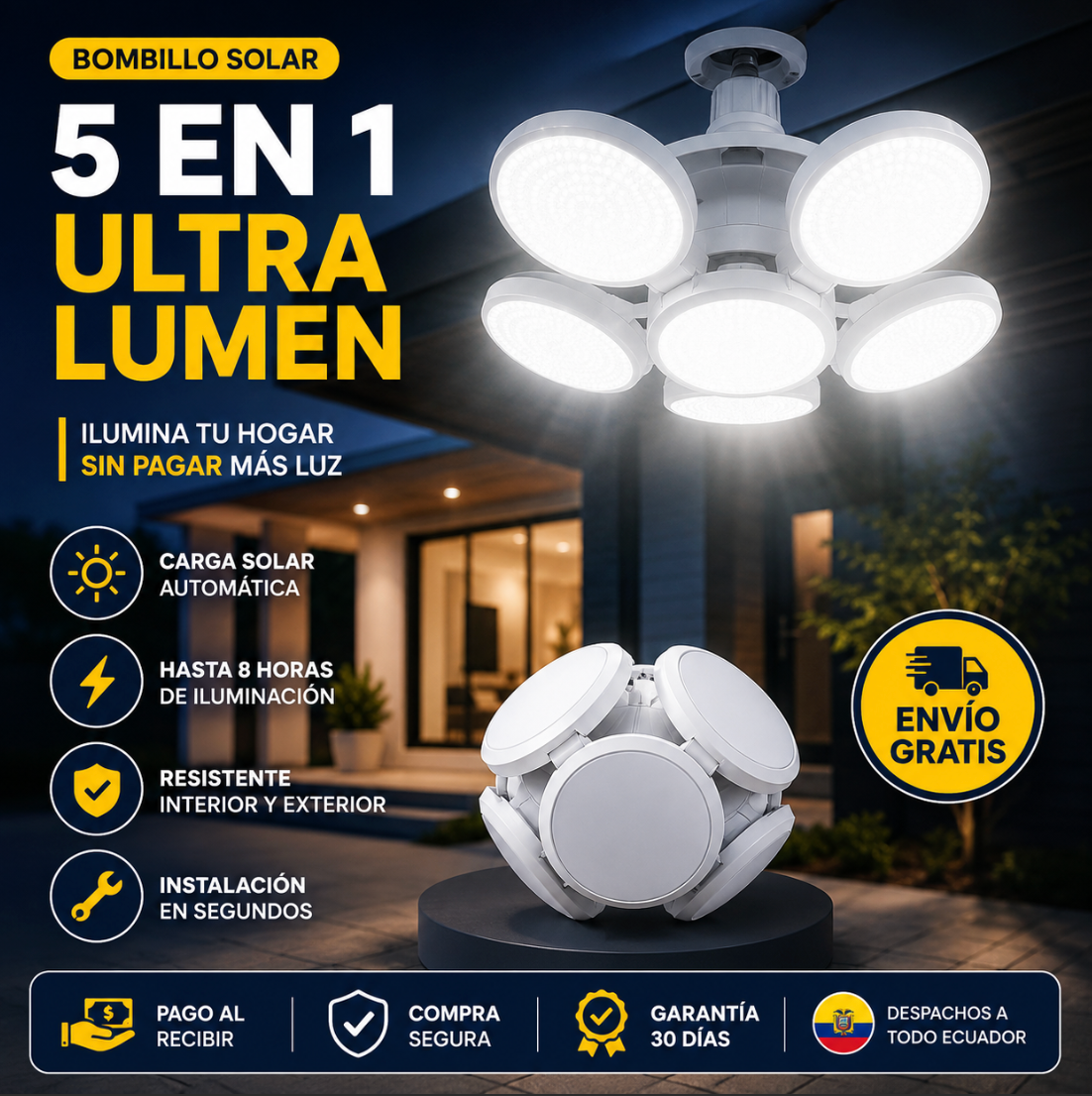Ultra Lumen® - Bombillo Solar 5 en 1