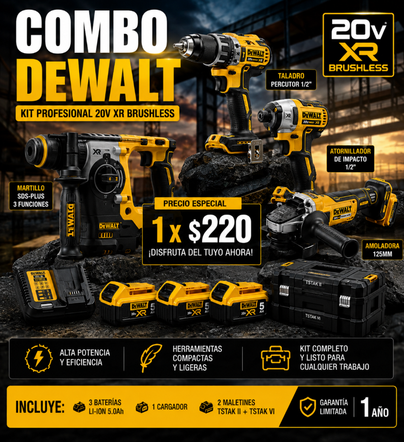 Combo DeWalt® Maestro X4: Kit Construcción + Llave de Impacto 330NM