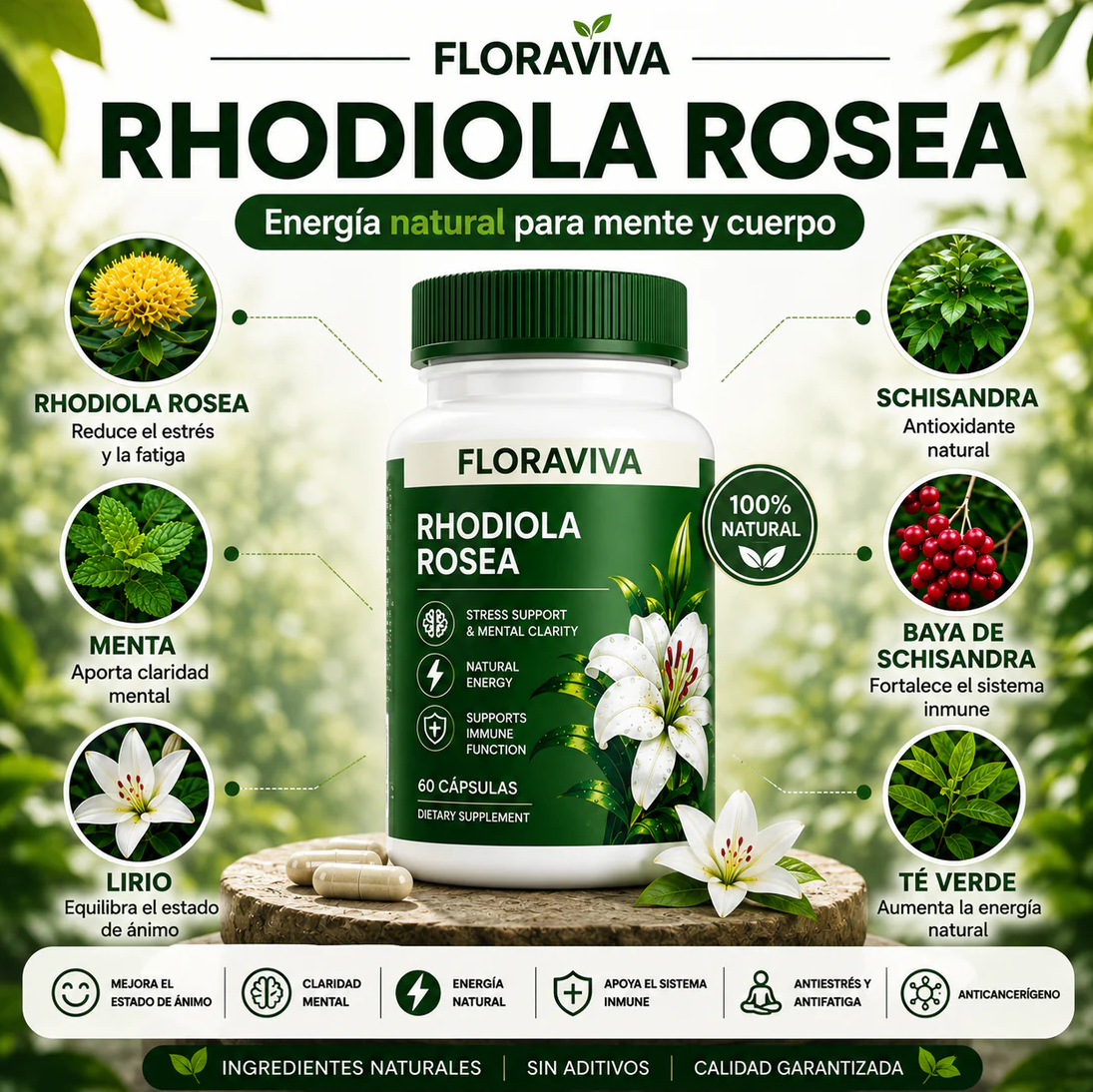 🌿 Rhodiola Rosea Premium | Energía Natural y Bienestar Diario⚡| 60 Cápsulas