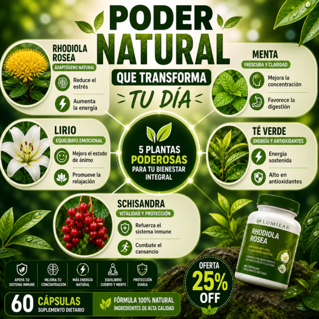 🌿 Rhodiola Rosea Premium | Energía Natural y Bienestar Diario⚡| 60 Cápsulas
