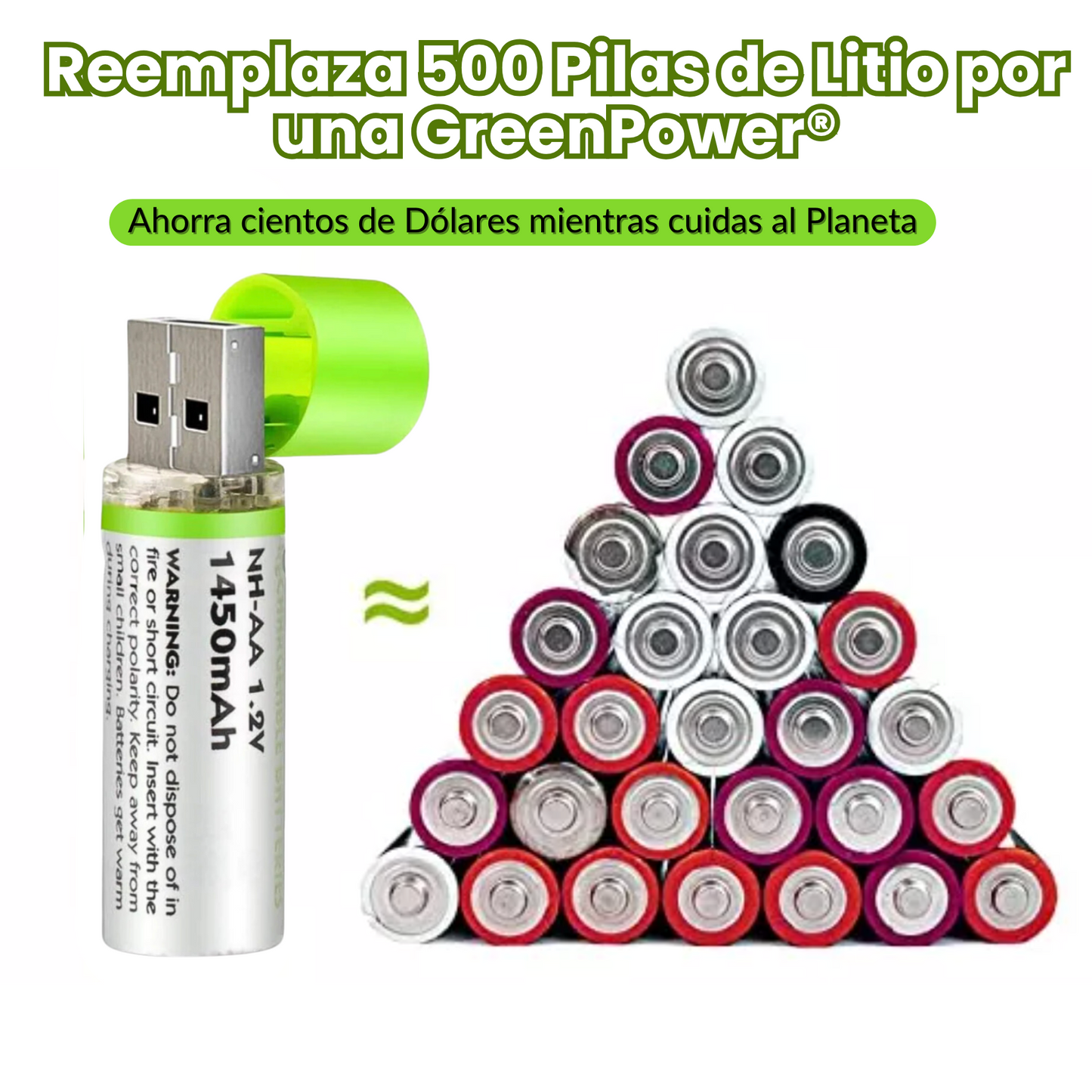 GreenPower® - Pack x2 Pilas AA Recargables USB