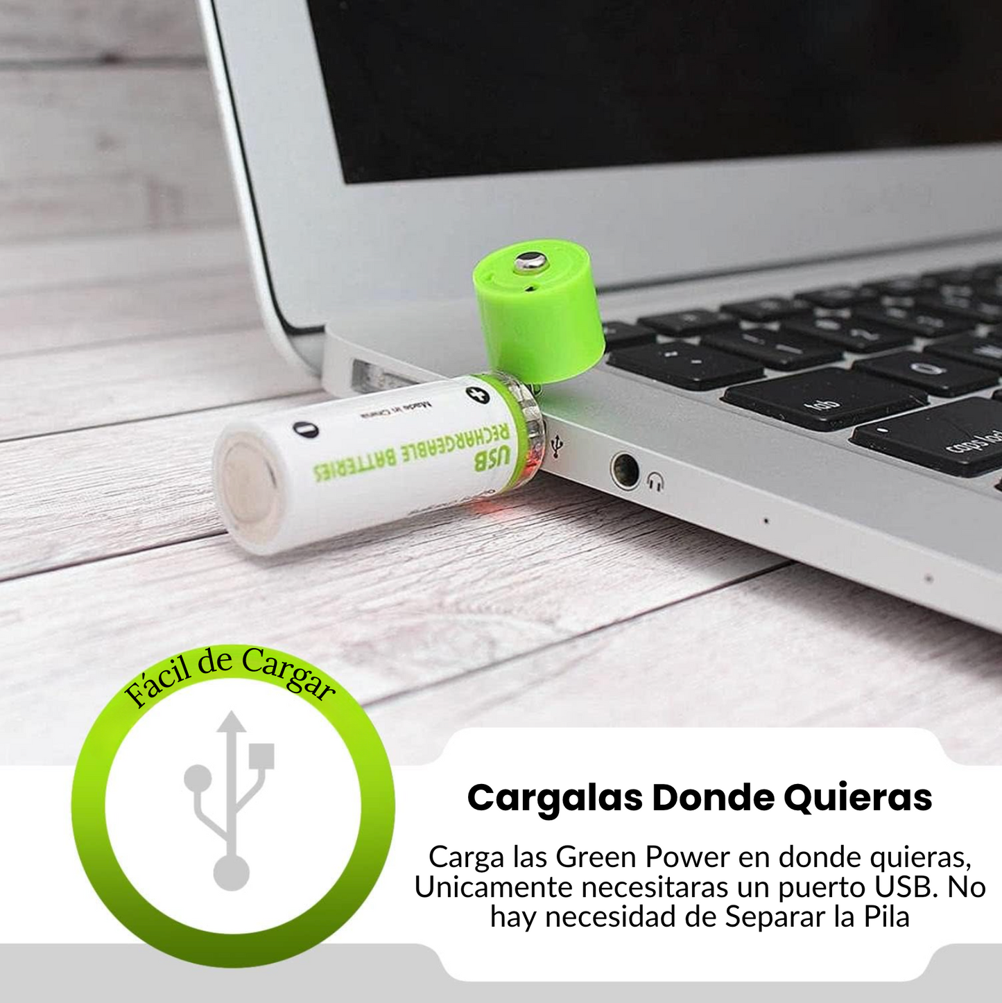 GreenPower® - Pack x2 Pilas AA Recargables USB