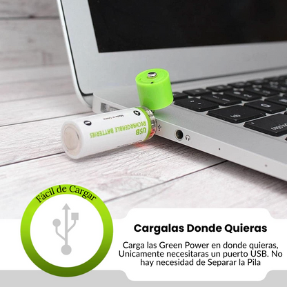 GreenPower® - Pack x2 Pilas AA Recargables USB