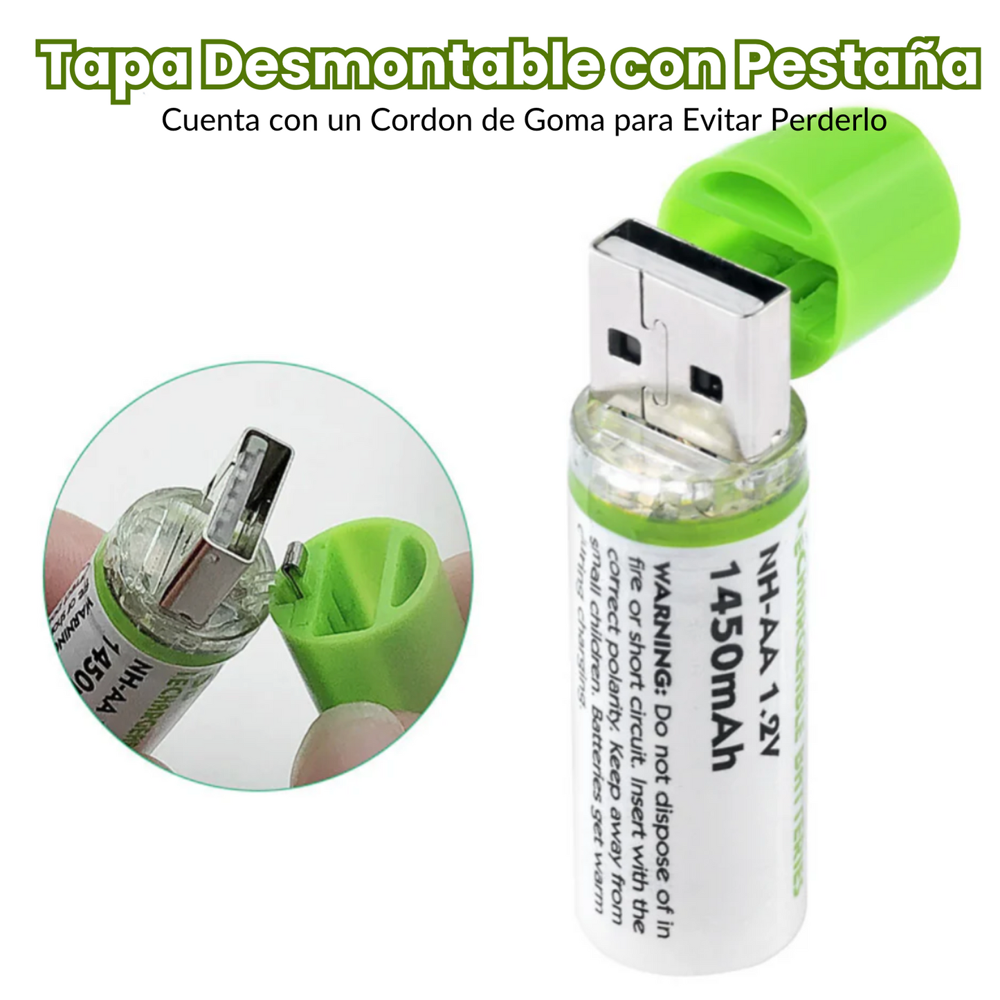 GreenPower® - Pack x2 Pilas AA Recargables USB