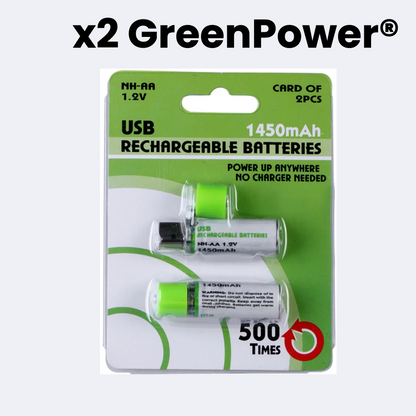 GreenPower® - Pack x2 Pilas AA Recargables USB