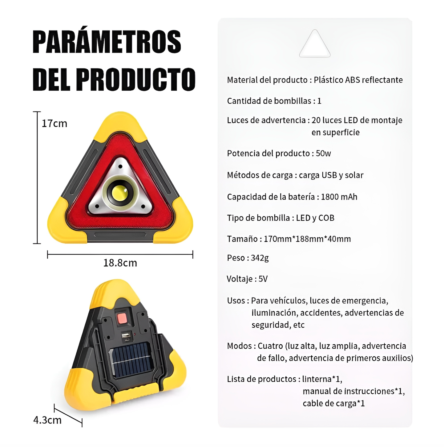 LED Safe® - Linterna Triangular LED SOS