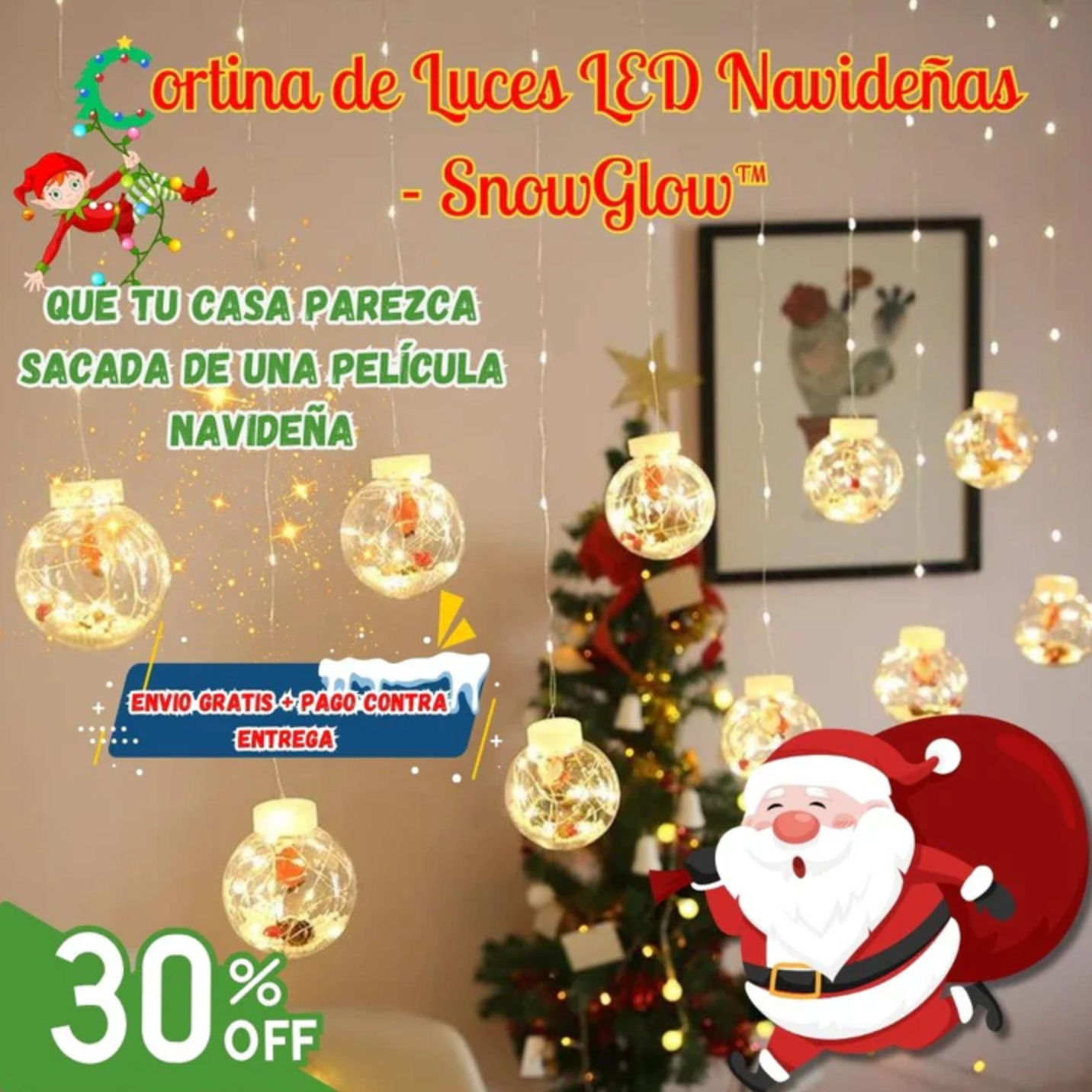 Cortina de Luces LED Navideñas - SnowGlow™