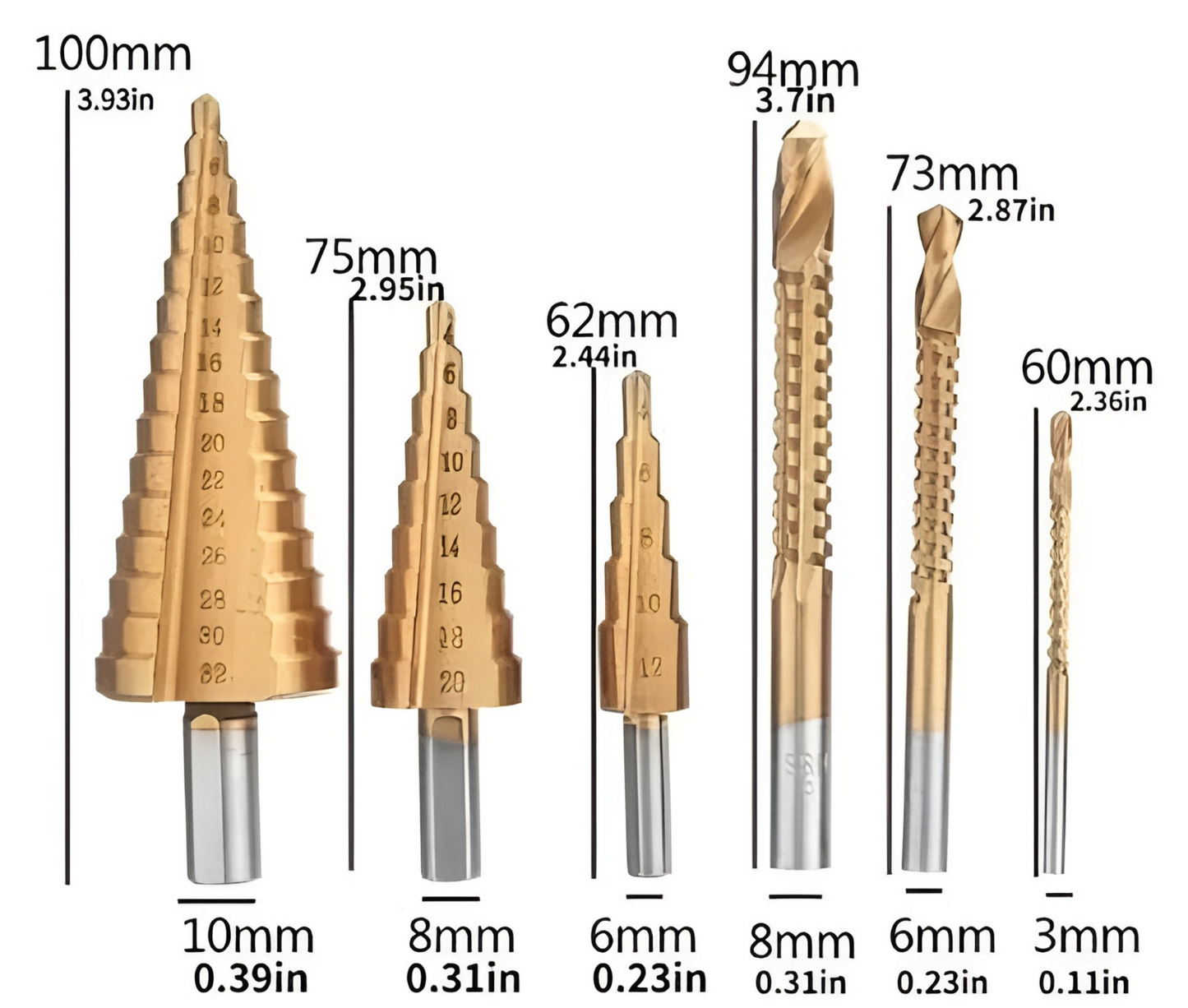 Drill Master® - Set X 6 Brocas Escalonada, Revestimiento Titanio