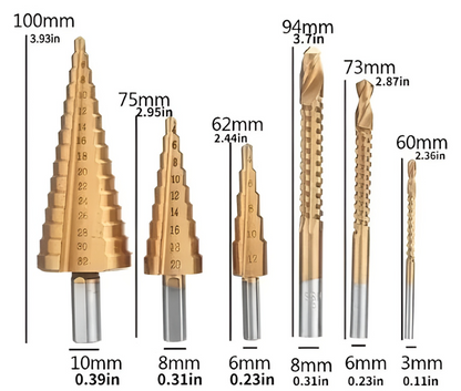 Drill Master® - Set X 6 Brocas Escalonada, Revestimiento Titanio