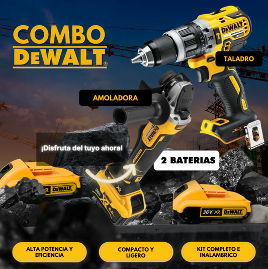 COMBO DEWALT - TALADRO INALÁMBRICO + AMOLADORA DE ALTO IMPACTO + 2 BATERIAS