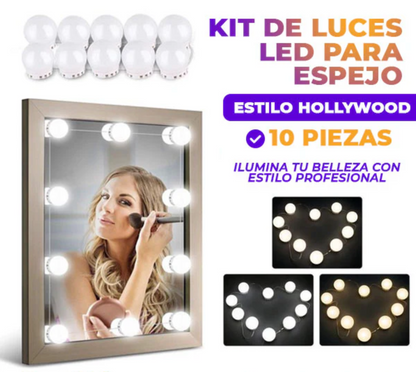 KIT DE LUCES LED PARA ESPEJO ESTILO HOLLYWOOD 10 PIEZAS