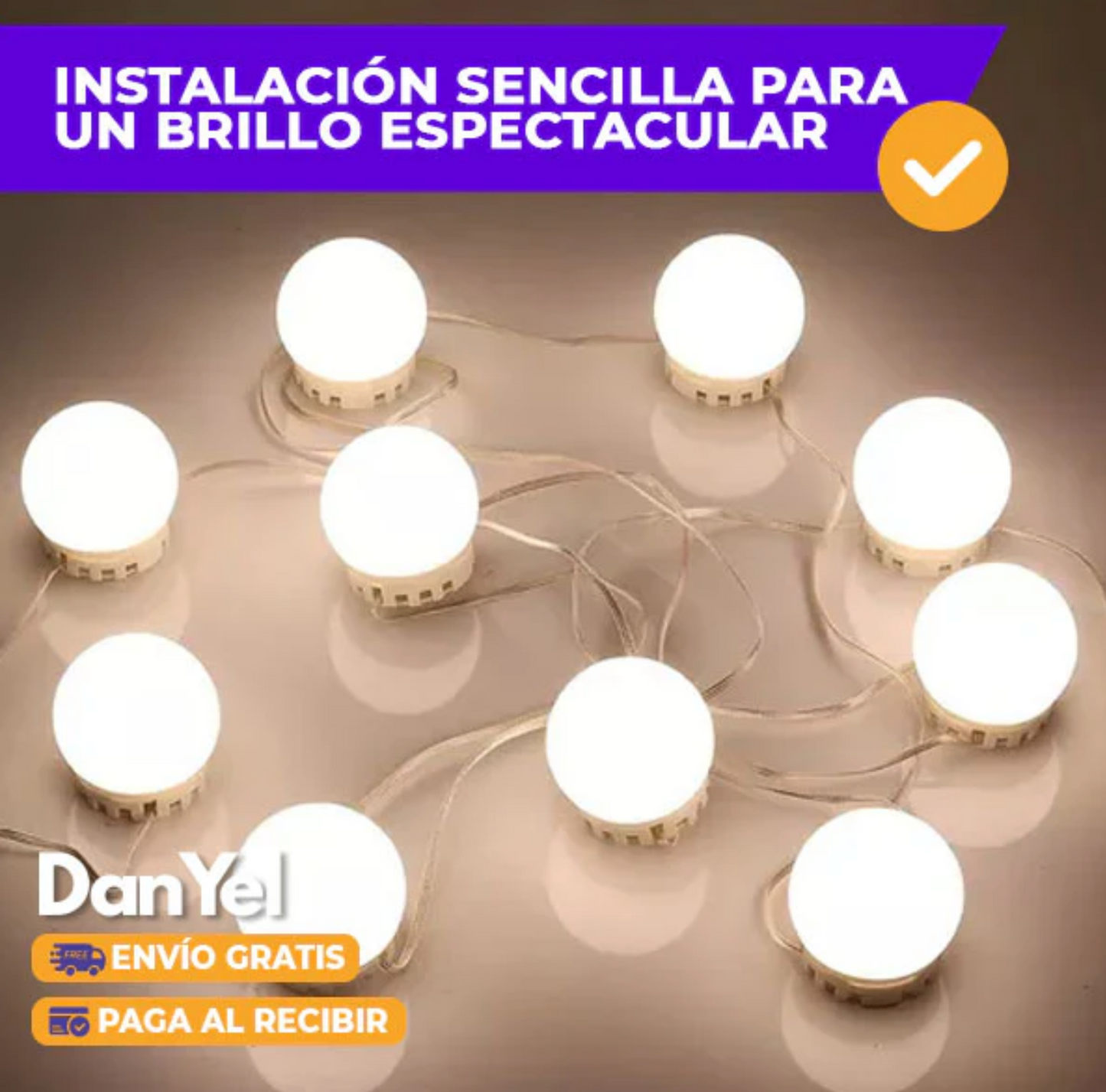 KIT DE LUCES LED PARA ESPEJO ESTILO HOLLYWOOD 10 PIEZAS