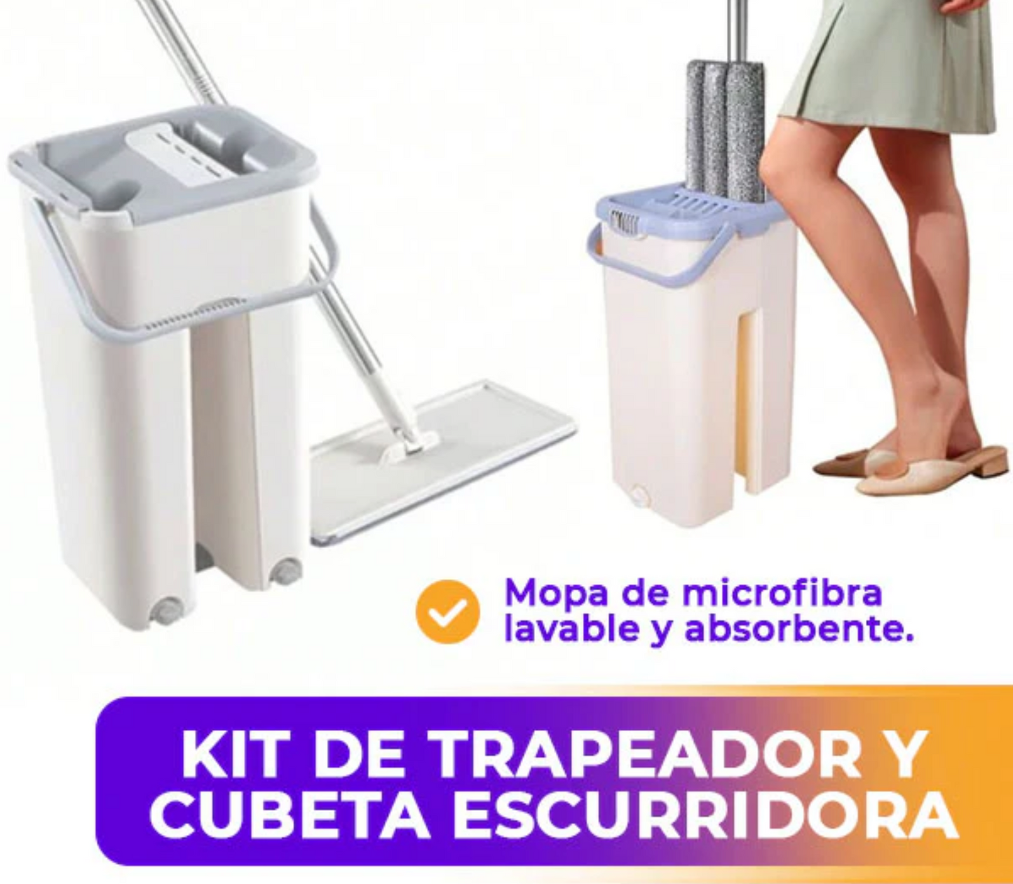 KIT DE TRAPEADOR MICROFIBRA Y CUBETA ESCURRIDORA