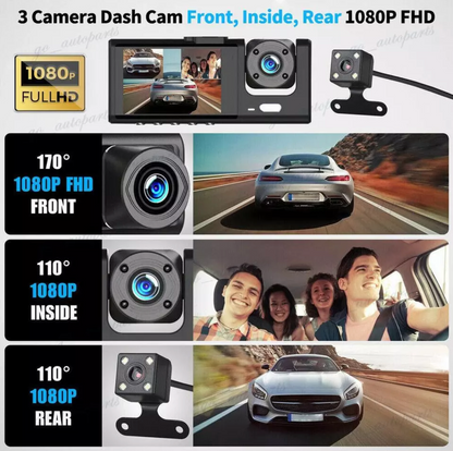 Cámara HD 1080P 3 en 1: Frontal, Trasera e Interior