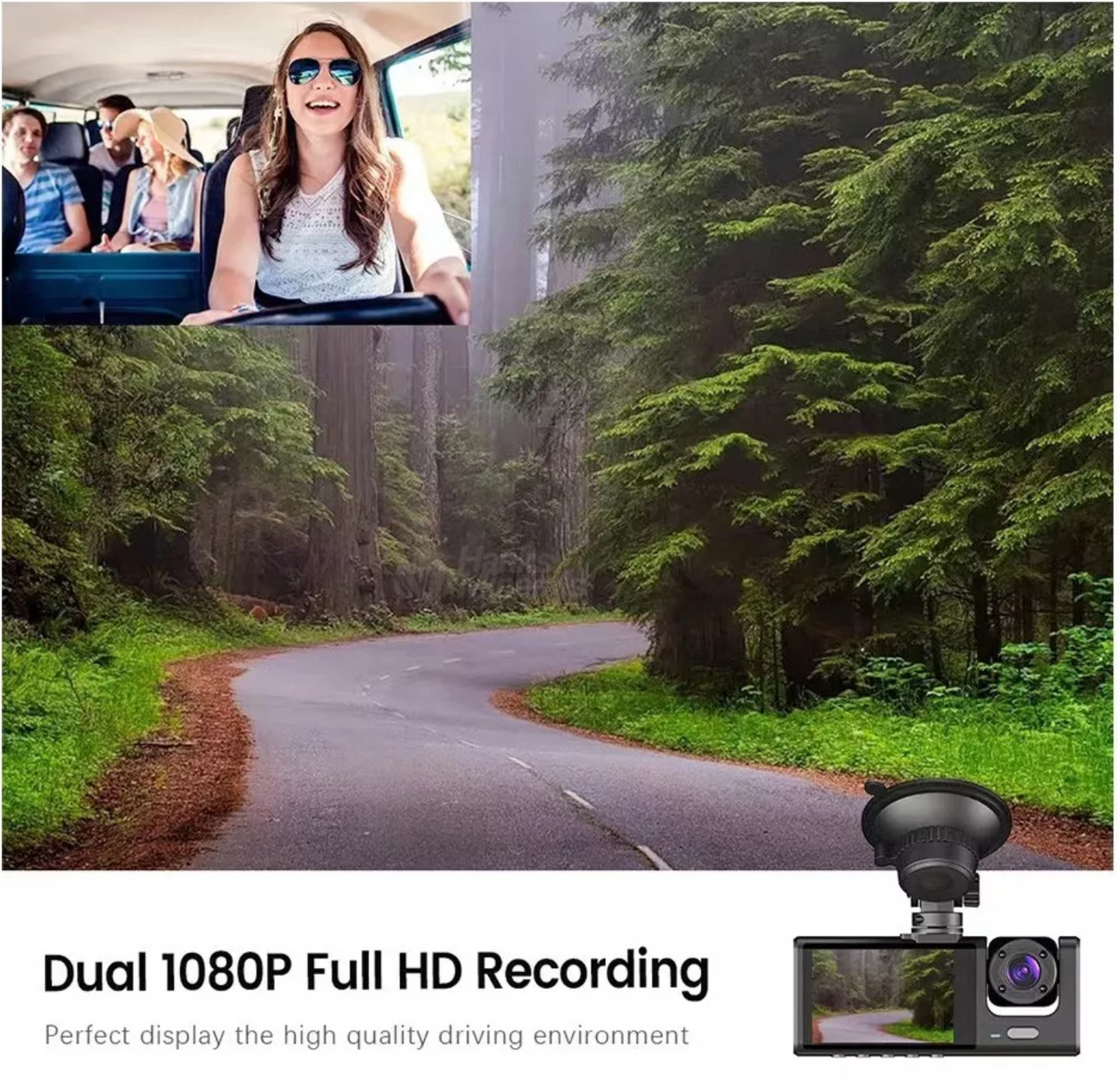 Cámara HD 1080P 3 en 1: Frontal, Trasera e Interior