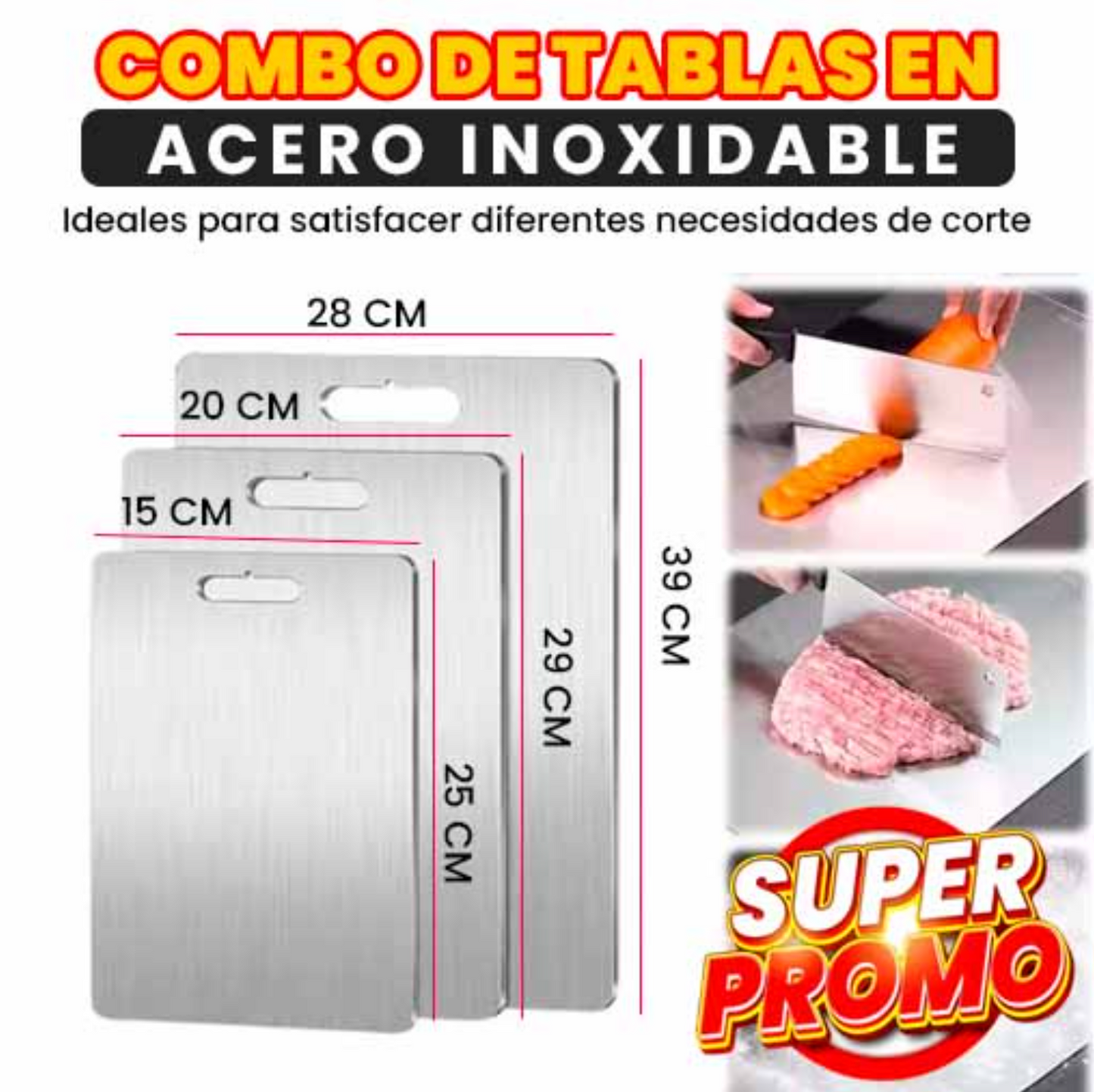 COMBO X3 TABLAS DE COCINA ACERO INOXIDABLE
