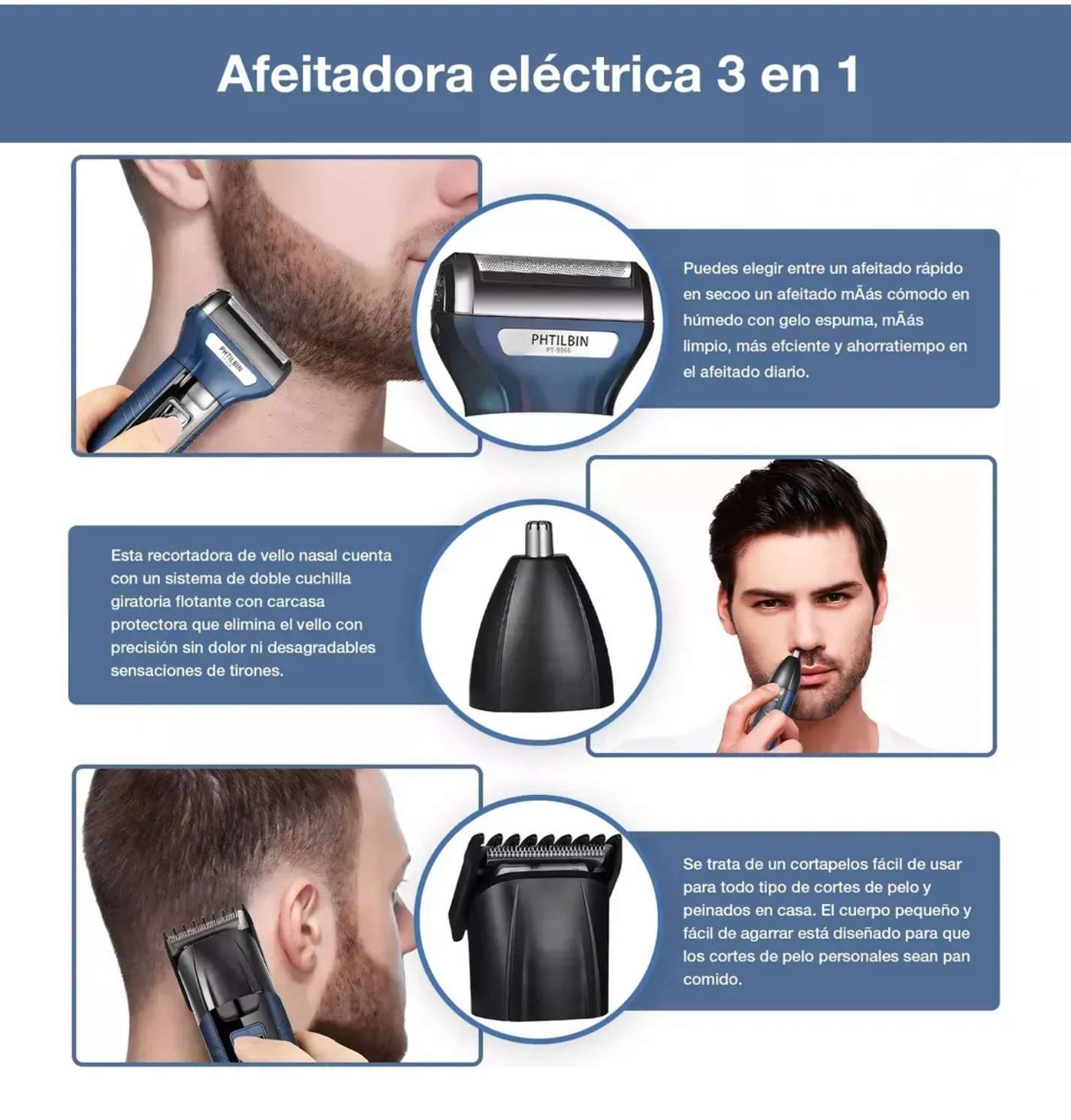 Rasuradora 3 en 1™ – Afeita, recorta y perfila con precisión