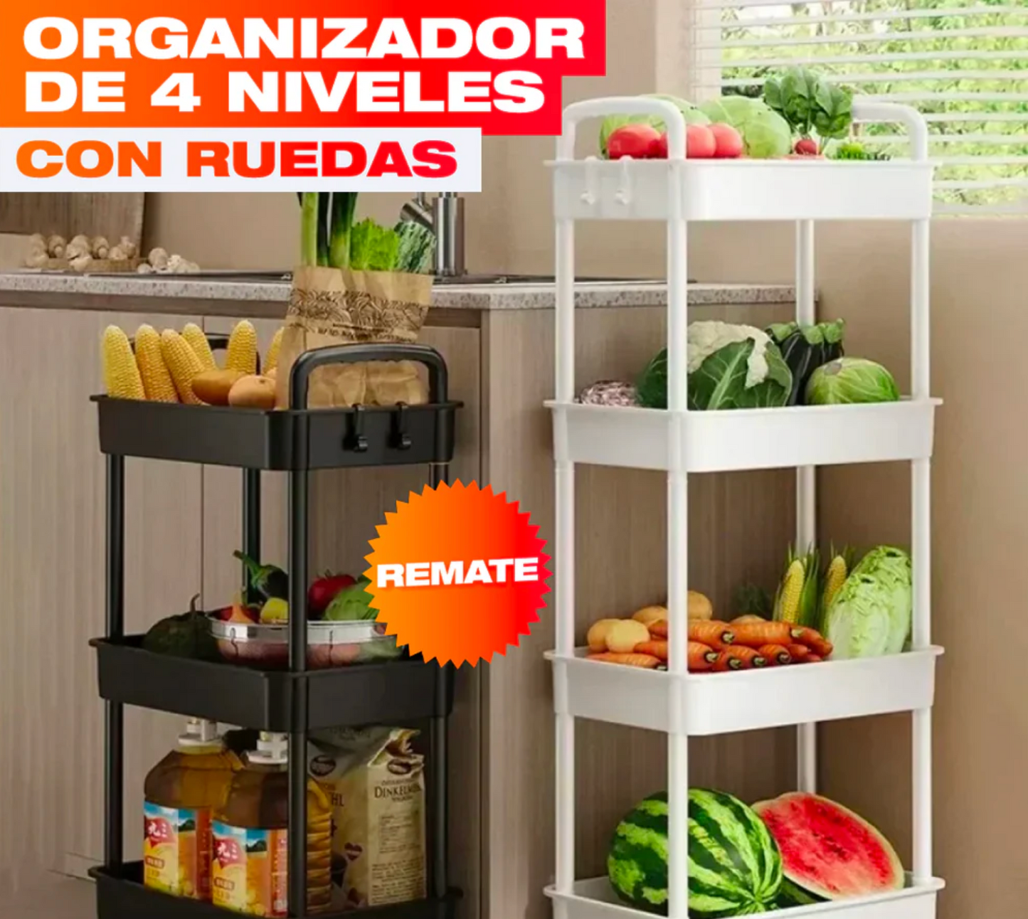 ESTANTE ORGANIZADOR DE 4 NIVELES CON RUEDAS