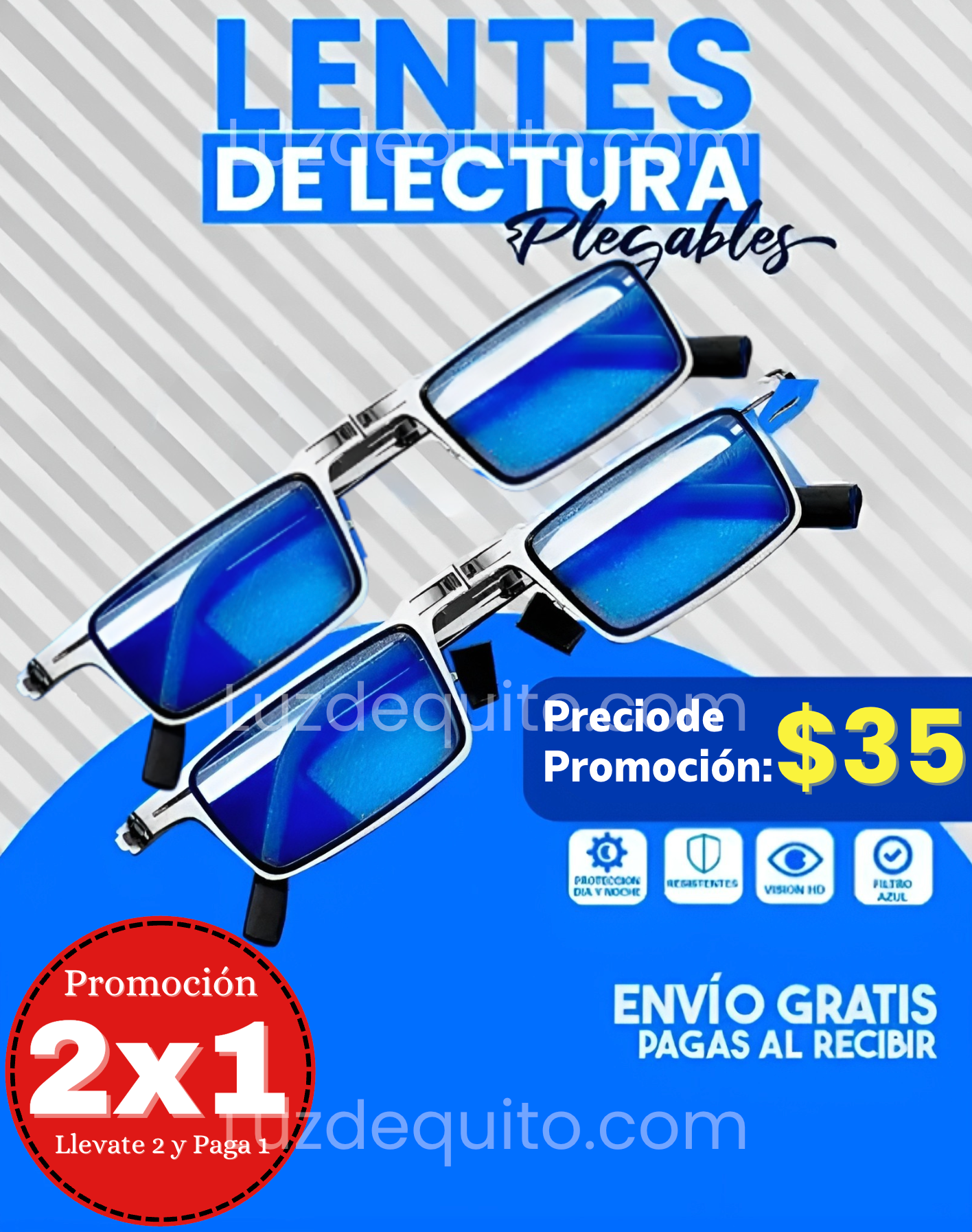 2x1 Vision Max® - Gafas Multifocales Plegable con Protección Contra Luz Azul