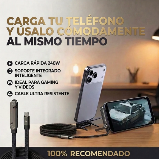 Cable con Soporte y Carga Ultrarrápida 240W| Puerto Tipo C de 1.5 m