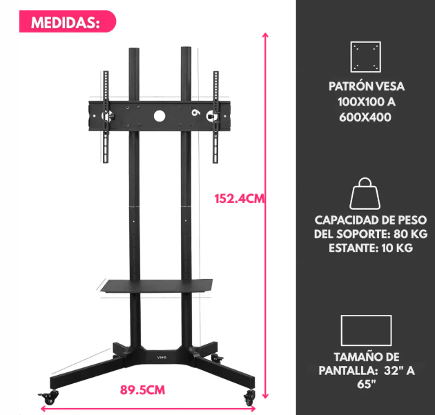 MoveFlex TV® - Soporte Móvil Para TV con Ruedas de 32 a 65"